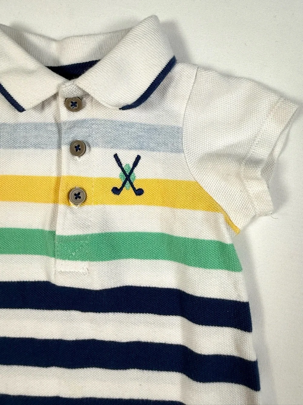 LITTLE ME Baby Boys Golf Polo Romper Striped Shortall Outfit 6M Preppy Nautical‎